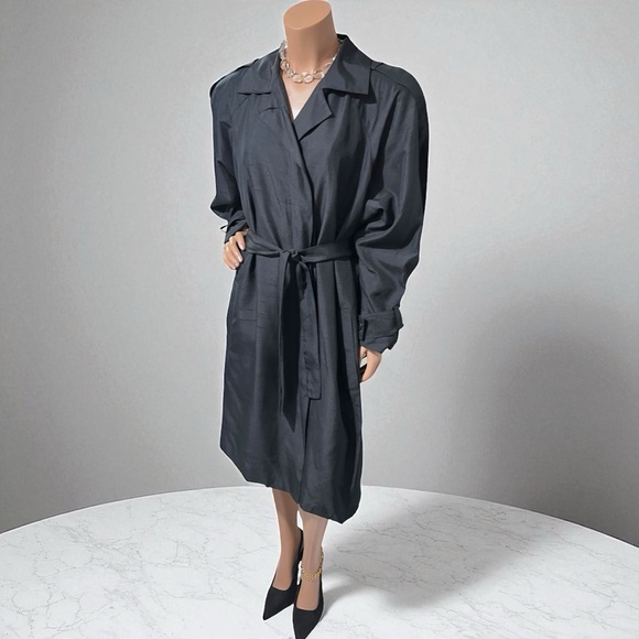 NWOT….Elegant Black Belted Coat Made of Silk - Picture 1 of 13